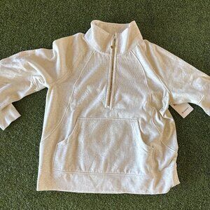 Scuba Oversized Funnel-Neck Half Zip Long - Heathered Light Ivory/Gold